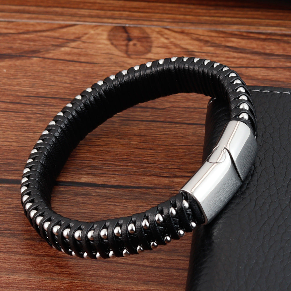 Genuine leather braided men's leather bracelet