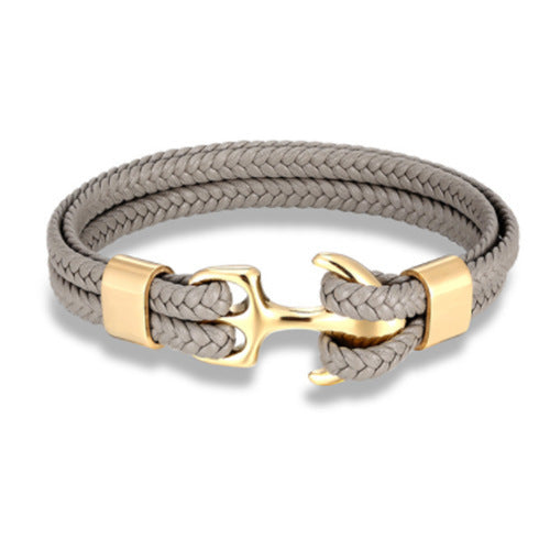 Braided Anchor Stainless Steel Leather Bracelet