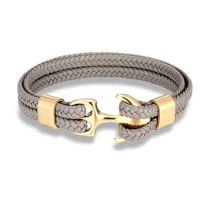 Braided Anchor Stainless Steel Leather Bracelet
