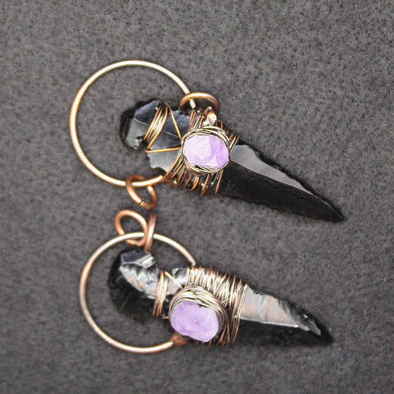 Vintage Personality Obsidian Crystal Rough Pendant Necklace