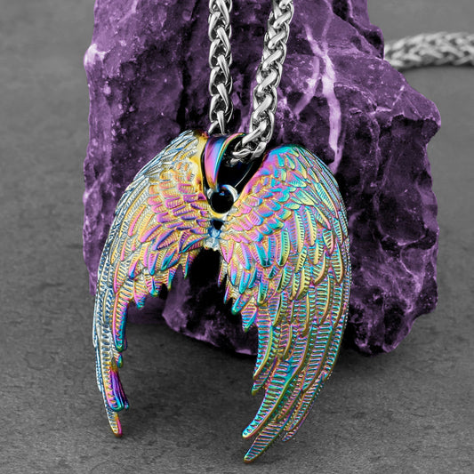 Vintage Angel Wings Colorful Wings Pendant Men's And Women's Hip Hop Versatile Titanium Steel Necklace Pendant