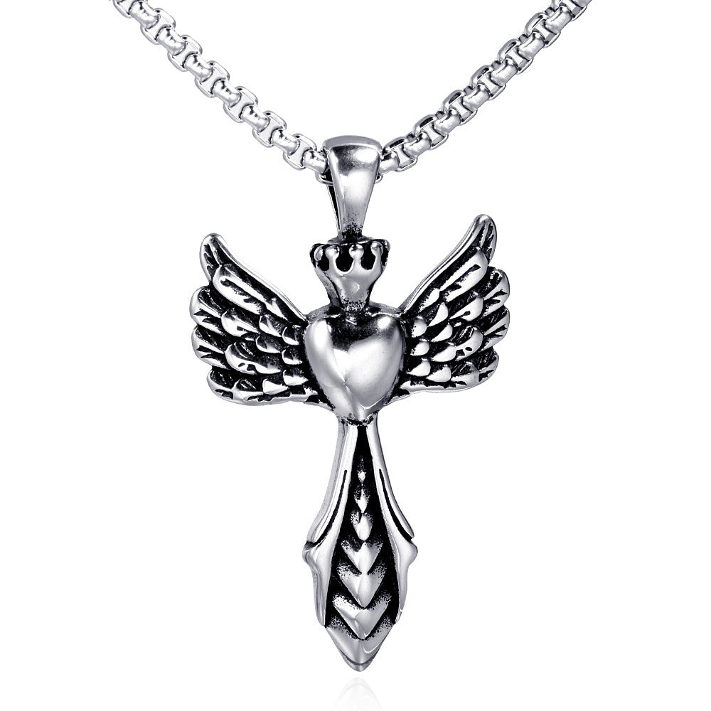 Vintage Wings Cross Titanium Alloy Necklace