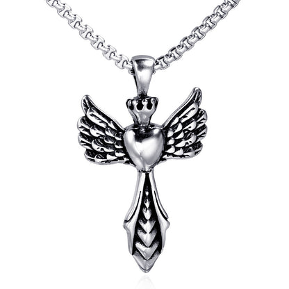 Vintage Wings Cross Titanium Alloy Necklace