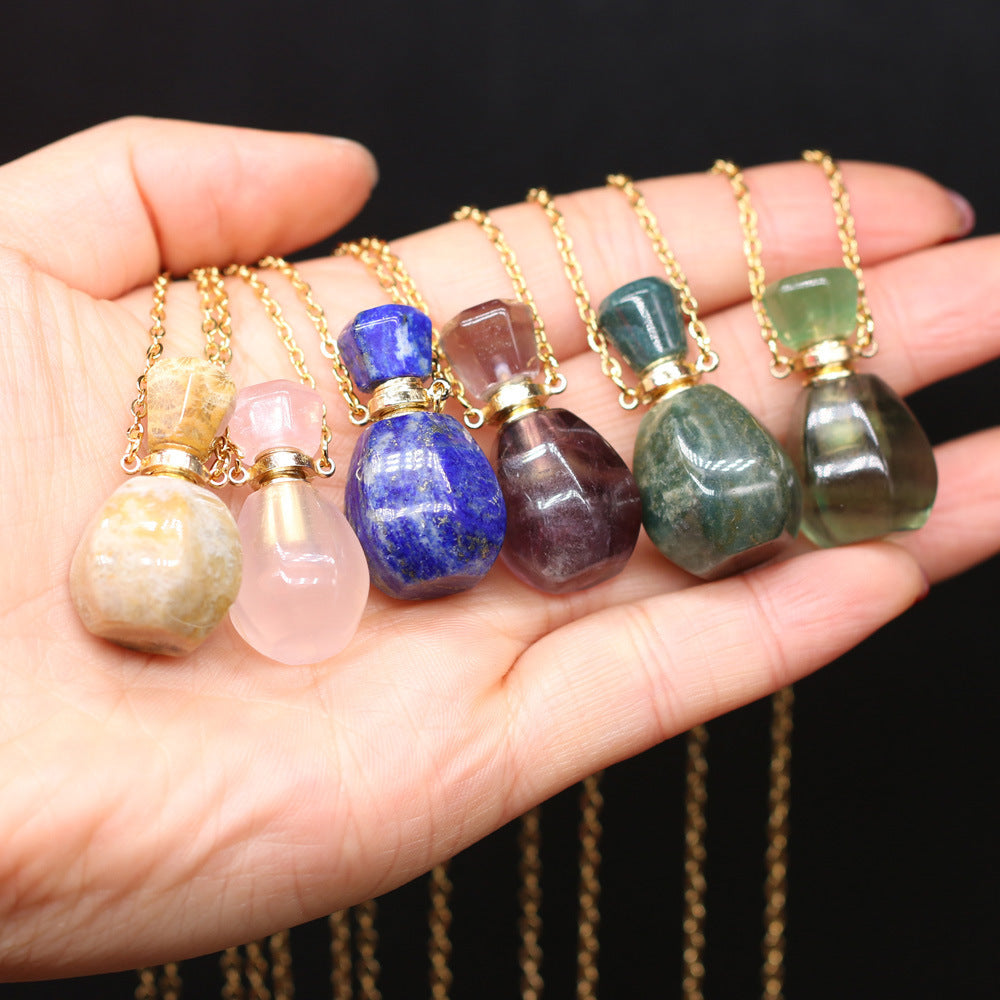 Exquisite Natural Stone Necklace Perfume Bottle Pendant