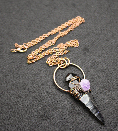 Vintage Personality Obsidian Crystal Rough Pendant Necklace