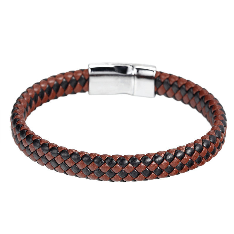 Men's Stainless Steel Leather Braided Bracelet