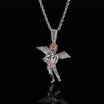 Hip Hop Arrow Wearing Wine Bottle Angel Pendant Real Gold Electroplated Copper Necklace