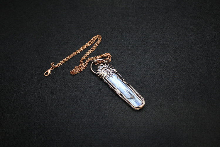 Personality Rough Pendant Aquamarine Sun God Long Necklace