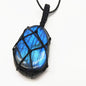 Moonstone Labradorite Rough Stone Woven Pendant Necklace