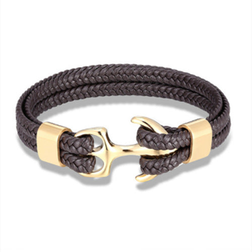Braided Anchor Stainless Steel Leather Bracelet