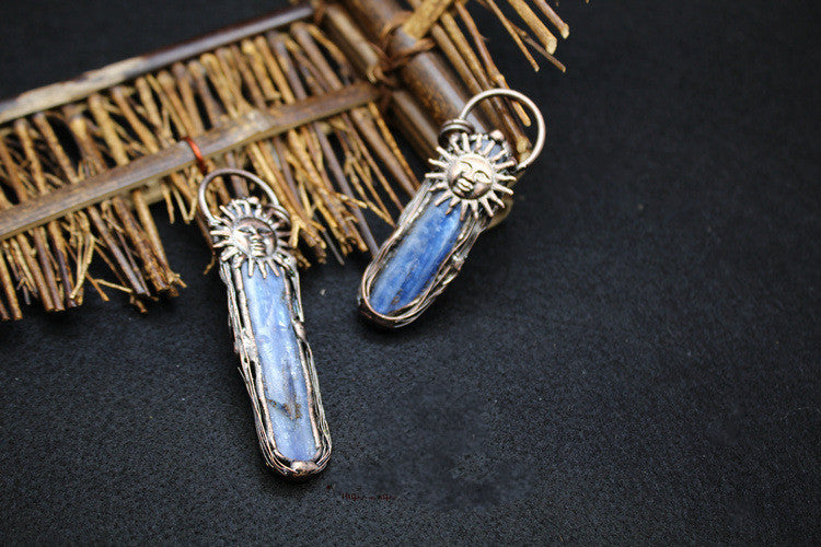 Personality Rough Pendant Aquamarine Sun God Long Necklace